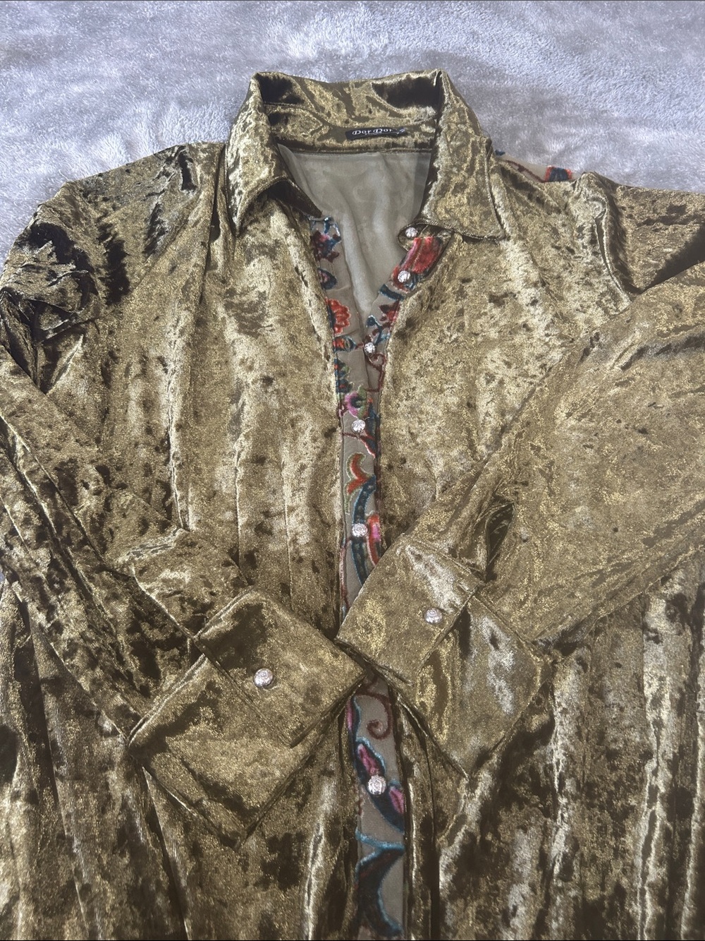 Crushed Velvet Tunic medium green  paisley Burnout sheer Whimsigoth Boho A Line - Picture 8 of 15